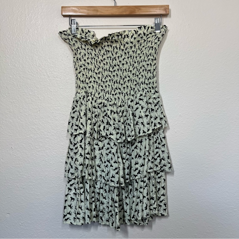 Dolls Kill Dolls Point Cream Horse Print Smocked Layered Mini Dress - Picture 8 of 11